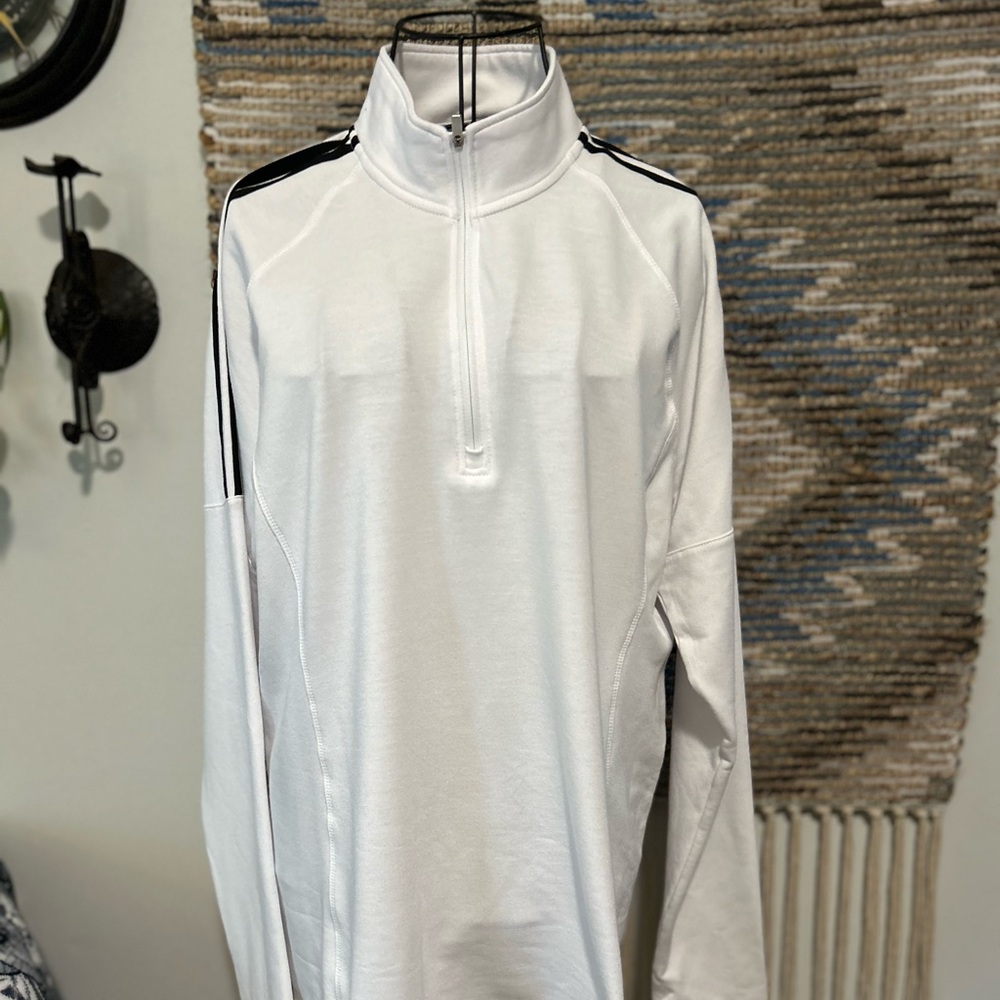 Adidas White Quarter-Zip Pullover with Black Stripes